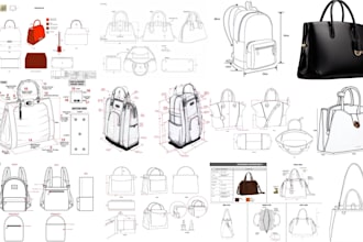 design premium handbags backpack tote bag  purses tech pack technical drawing