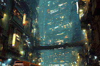 draw a cyberpunk futuristic city illustration