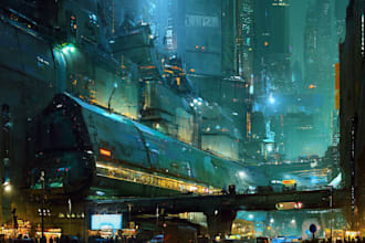 design an illustration of futuristic cyberpunk city
