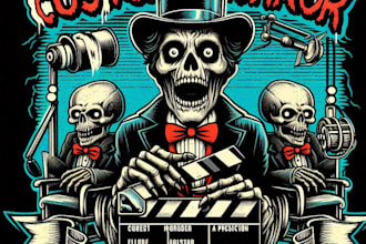 design high quality horror film production vintage logo with t shirt design