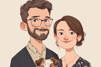 illustrate a romantic family couple portrait