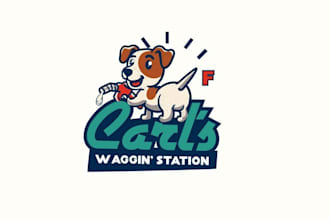 design cartoon rendering dog mascot gas station logo