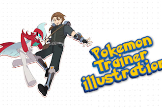 draw pokemon art fakemon art pokemon trainer illustration art as a pokemon team
