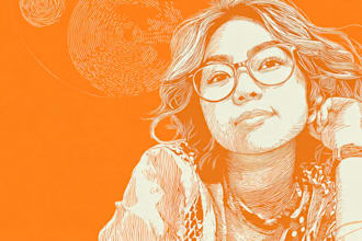 draw a portrait drawing in linocut illustration