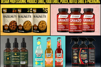 design product label, food label, pouch, bottle label and packaging