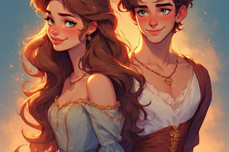 create a romantic couple portrait in my art style