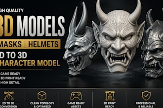 create realistic 3d masks, helmets, and 2d to 3d character models