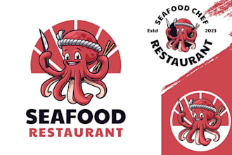 do high quality seafood mascot logo with t shirt design