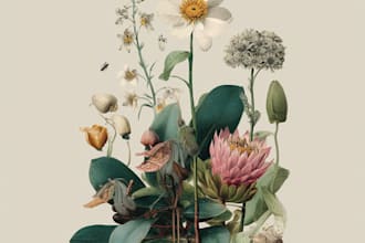 create botanical illustration of flower logo illustration