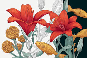 create amazing botanical vector line art illustration