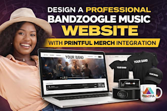 design a professional bandzoogle music website with printful merch integration