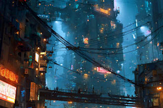 create a cyberpunk futuristic city illustration