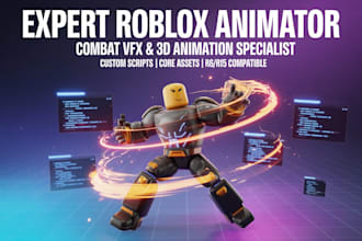 create stunning roblox r6 r15 3d vfx combat animation script and core assets