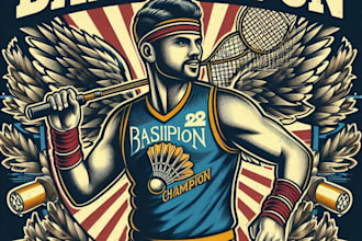 design high quality badminton champion mascot logo with t shirt design