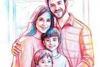 draw pencil sketch family portrait color pencil drawing