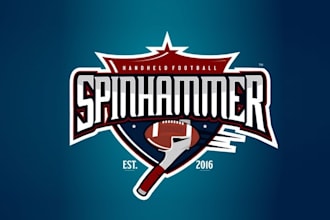 make handheld football launcher logo for a spin hammer