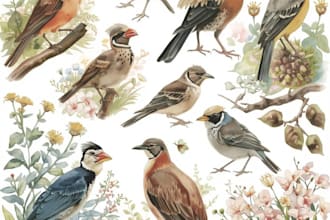 draw watercolor illustrations of animals, birds, and nature