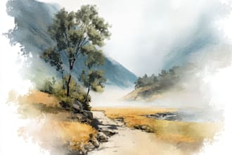 draw a watercolor landscape illustration