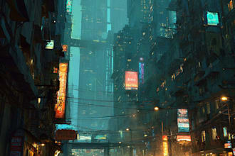 make a sci fi and cyberpunk futuristic city art illustration