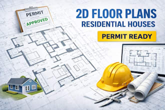 create 2d floor plans for small residential houses for permit approval