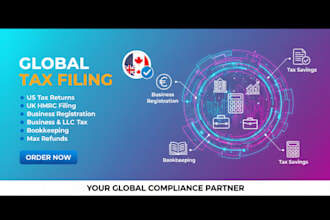 do US tax return, UK hmrc, and canada tax filing for individuals and llc