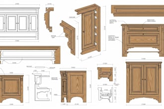 create detailed millwork shop drawings, carpentry, woodworking, furniture