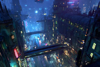 do cyberpunk sci fi futuristic city illustration
