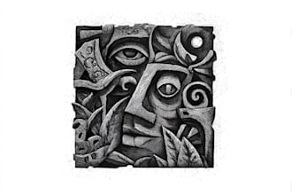 draw detailed dark art with woodcut or linocut style