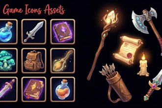 design 2d game icon hand drawn game asset, hand paint skill item, objects, props
