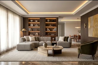 provide luxury custom 3d living room rendering