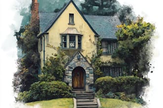 draw hand made watercolor painting of house, building