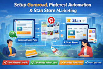 setup gumroad sales page, gumroad pinterest automation, stan store marketing
