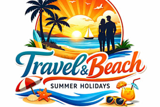 create travel agency tourism hotel resort vacation beach logo