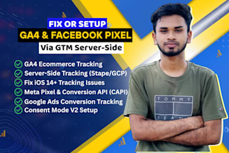 setup ga4 ecommerce tracking, facebook pixel conversion api via GTM server side