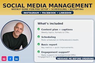 manage instagram facebook and linkedin weekly management