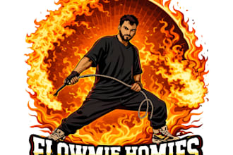 do unique fire flowmie homies logo design 1 day