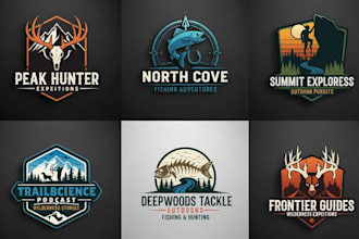design minimalist outdoor hunting and fishing logo for your brand