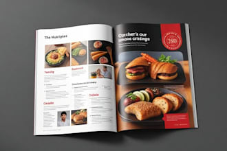 design a magazine, product catalog, booklet, menu, etc