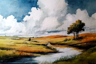 paint fantasy landscapes in watercolor