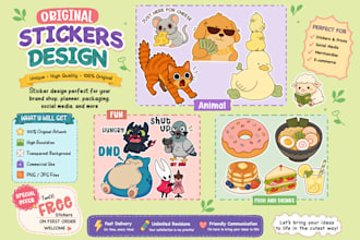 create cute animal illustrations for stickers or clip art