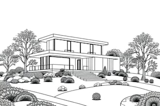 draw minimalist building and house landscape line art