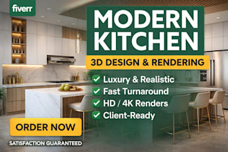 design modern kitchen 3d rendering and realistic interior