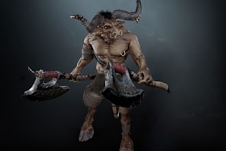 game 3d character model, VR avatar, minotaur warrior,ue5 rig, retarget,retexture
