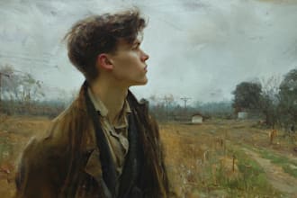 digitally oil paint, vintage portrait, landscape, illustrate