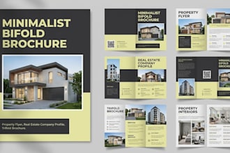 design company profile catalog, bifold trifold brochure flyer for real estate