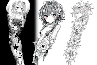 custom anime tattoo sleeve drawing sketch by renowned tattoo