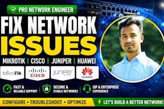 configure and troubleshoot mikrotik, cisco, juniper and huawei router switch nms