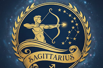 design a mystical and bold sagittarius logo for your brand