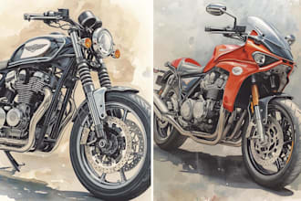 paint car and motorcycle portraits in watercolor