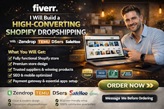build shopify dropshipping store design via zendrop temu salehoo dsers gelato